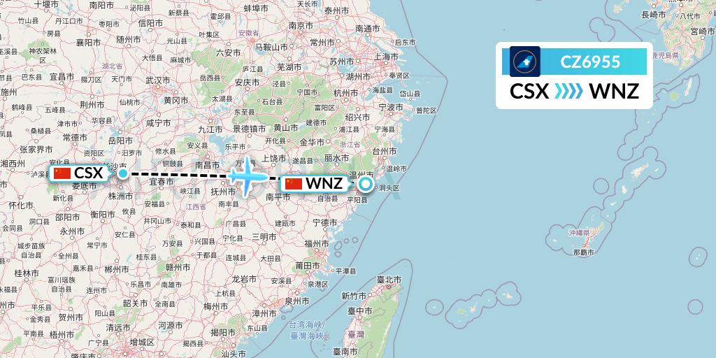 CZ6955 China Southern Airlines Flight Map: Changsha to Wenzhou