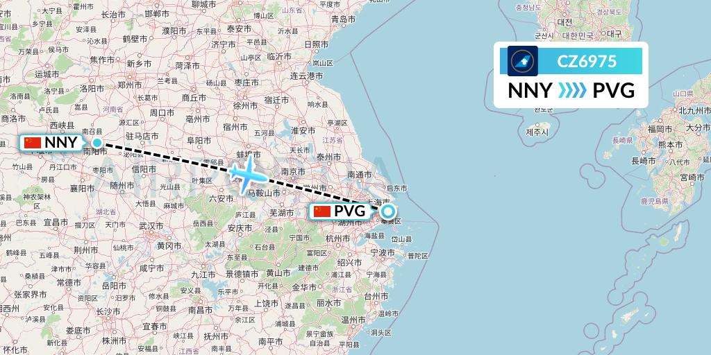 CZ6975 China Southern Airlines Flight Map: Nanyang to Shanghai