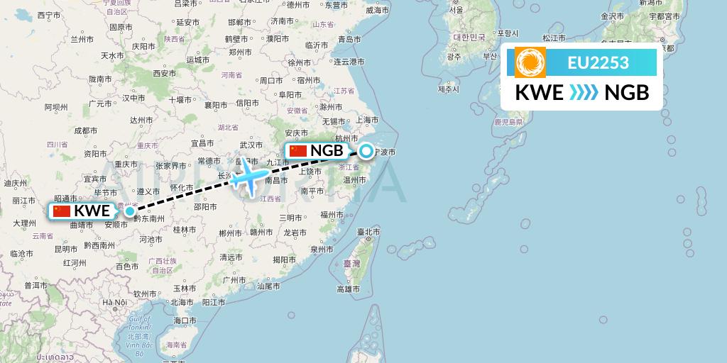 EU2253 Chengdu Airlines Flight Map: Guiyang to Ningbo