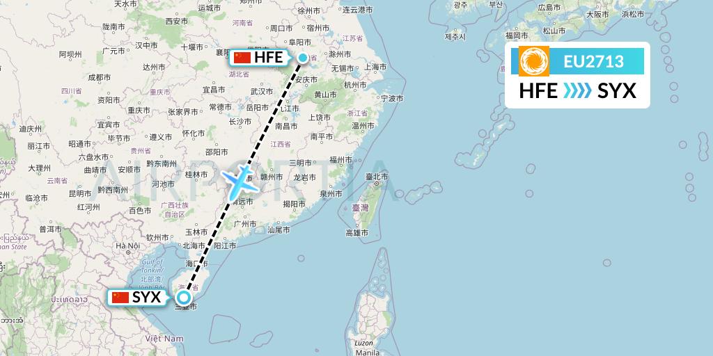 EU2713 Chengdu Airlines Flight Map: Hefei to Sanya