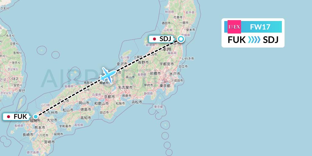 FW17 Ibex Airlines Flight Map: Fukuoka to Sendai