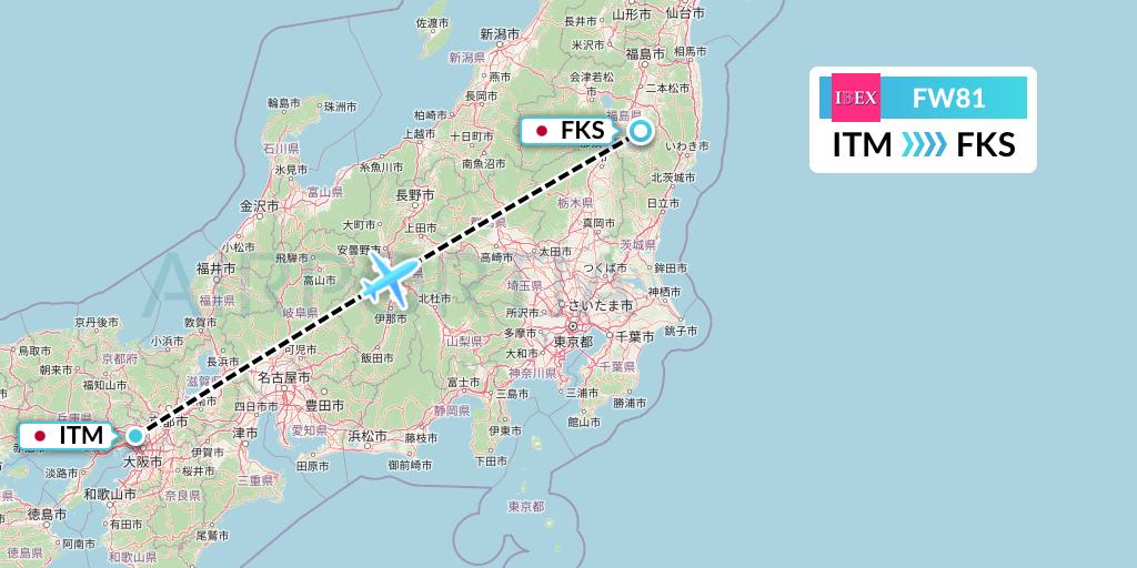 FW81 Ibex Airlines Flight Map: Osaka to Sukagawa