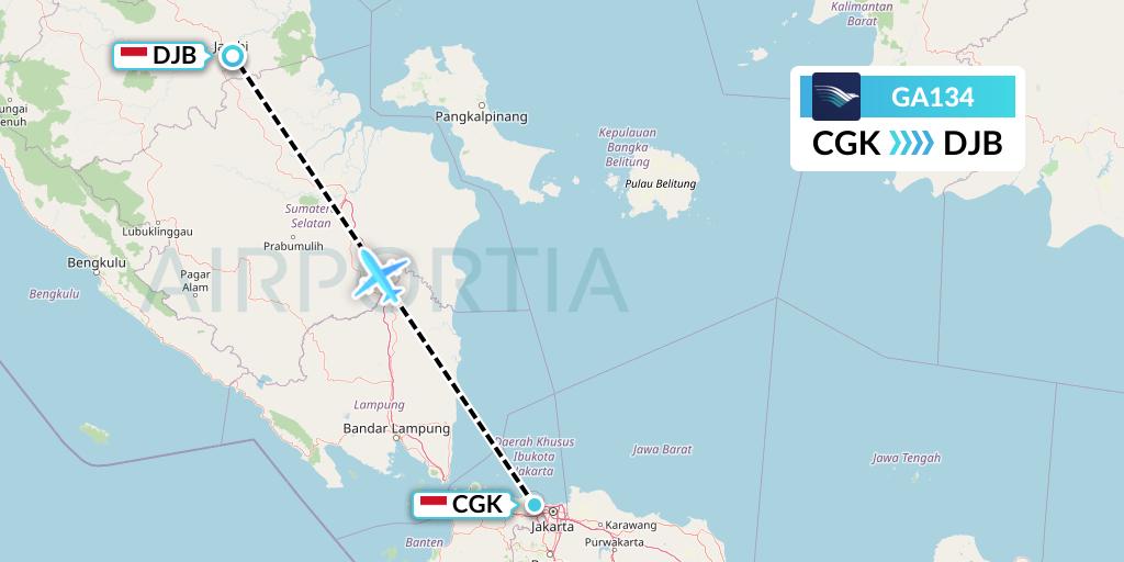 GA134 Garuda Indonesia Flight Map: Jakarta to Jambi