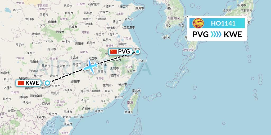 HO1141 Juneyao Airlines Flight Map: Shanghai to Guiyang