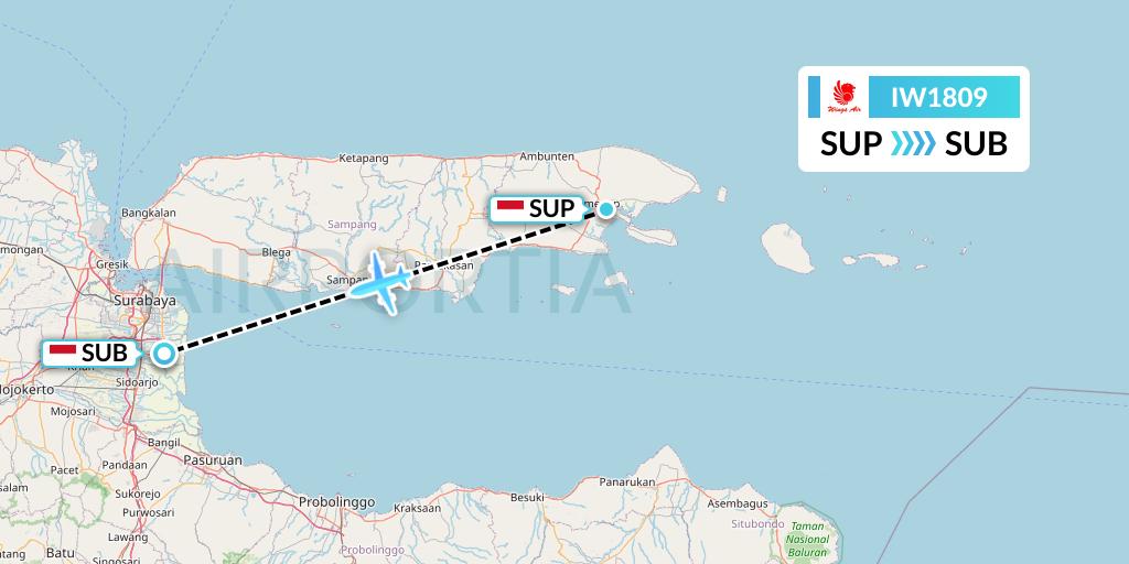 IW1809 Wings Air Flight Map: Sumenep-Madura Island to Surabaya