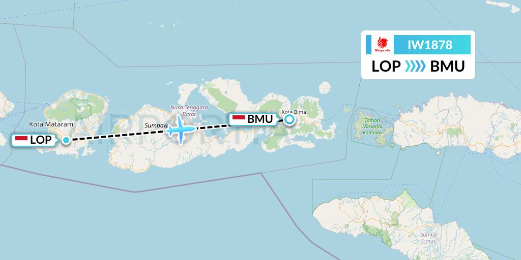 IW1878 Wings Air Flight Map: Lombok to Bima