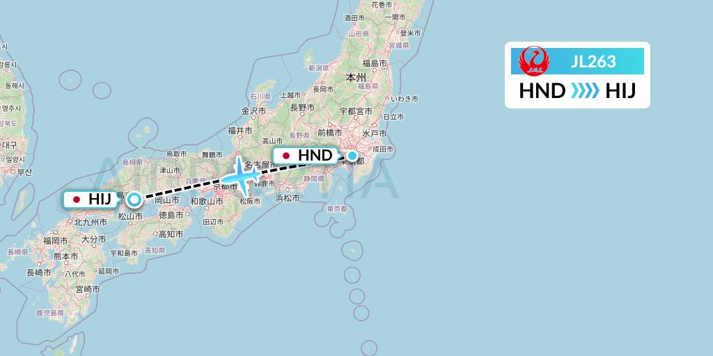 JL263 Japan Airlines Flight Map: Tokyo to Hiroshima