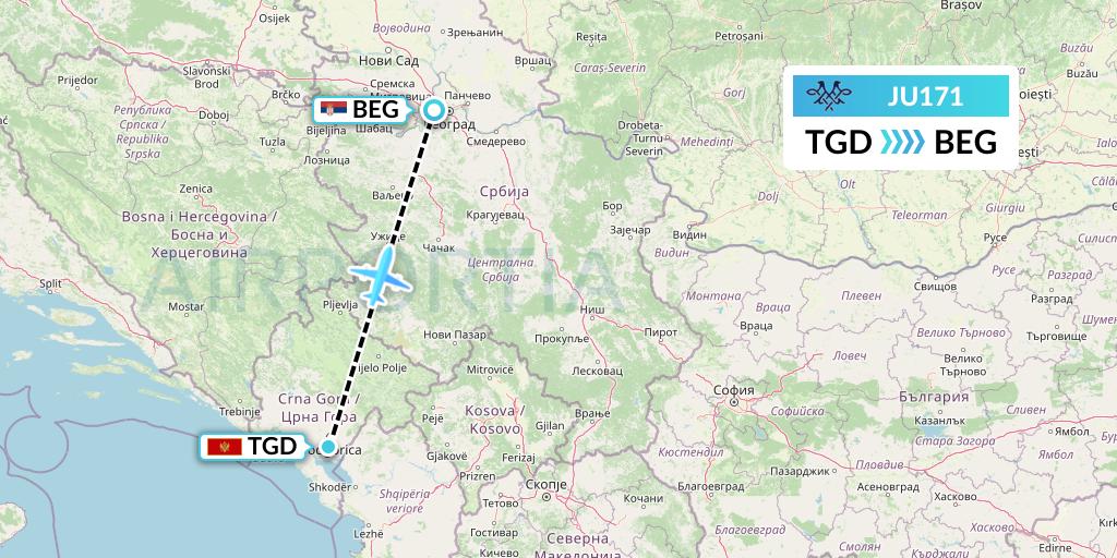 JU171 Flight Status AirSERBIA Podgorica to Belgrade (ASL171)