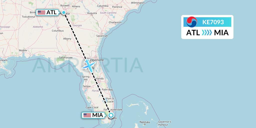 KE7093 Korean Air Flight Map: Atlanta to Miami