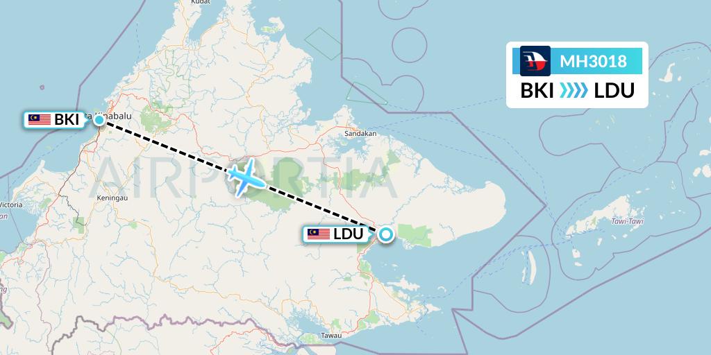 MH3018 Malaysia Airlines Flight Map: Kota Kinabalu to Lahad Datu