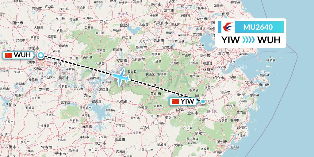 MU2640 China Eastern Airlines Flight Map: Yiwu to Wuhan