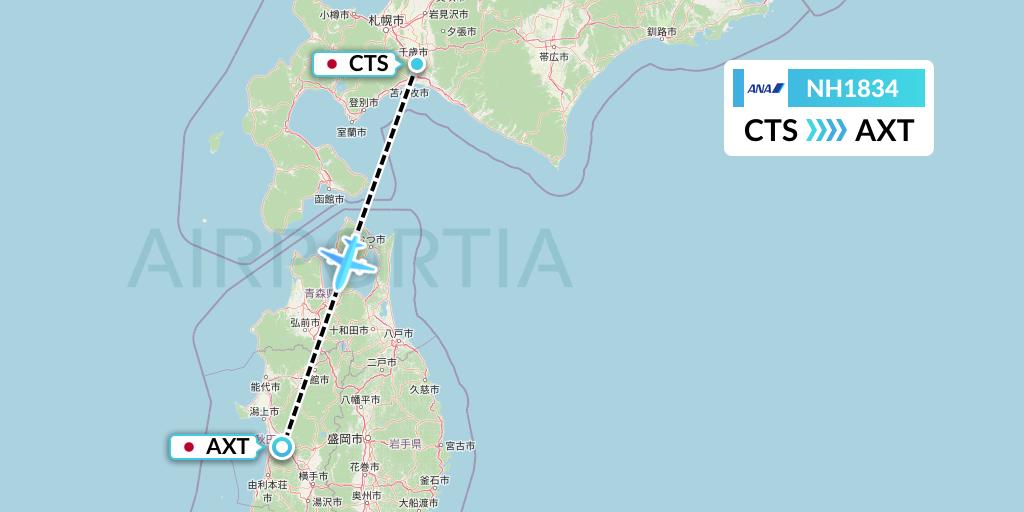 NH1834 All Nippon Airways Flight Map: Sapporo to Akita