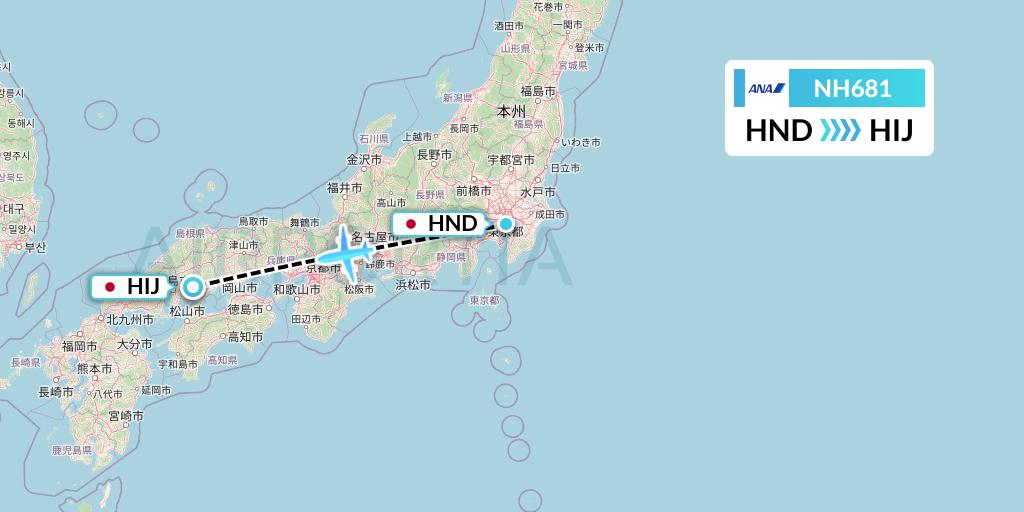 NH681 All Nippon Airways Flight Map: Tokyo to Hiroshima