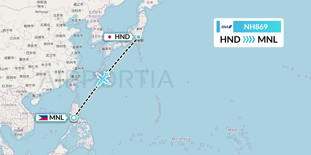 NH869 All Nippon Airways Flight Map: Tokyo to Manila