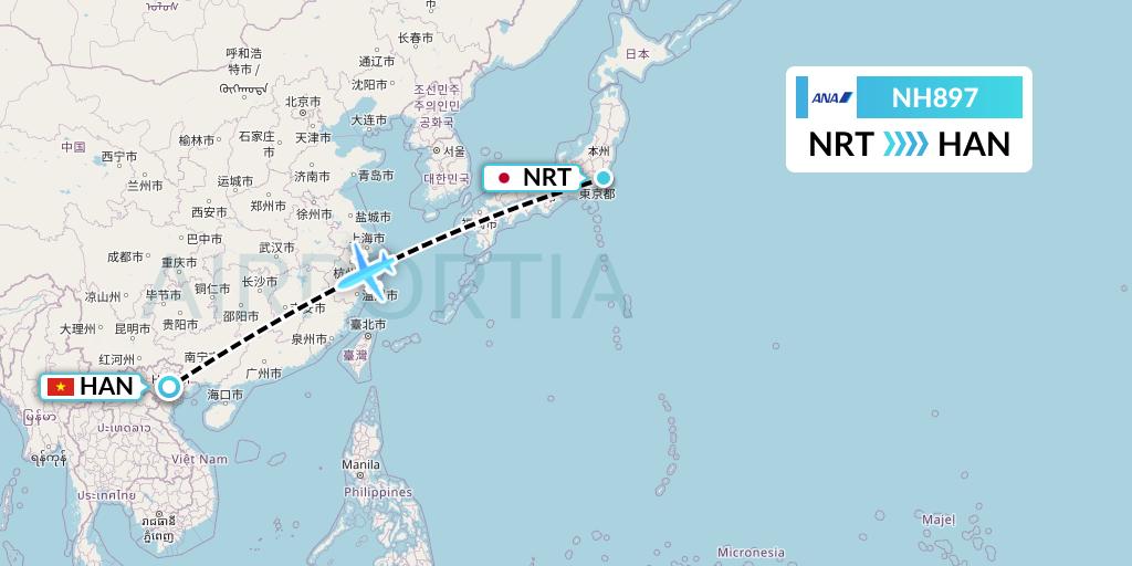 NH897 All Nippon Airways Flight Map: Tokyo to Hanoi
