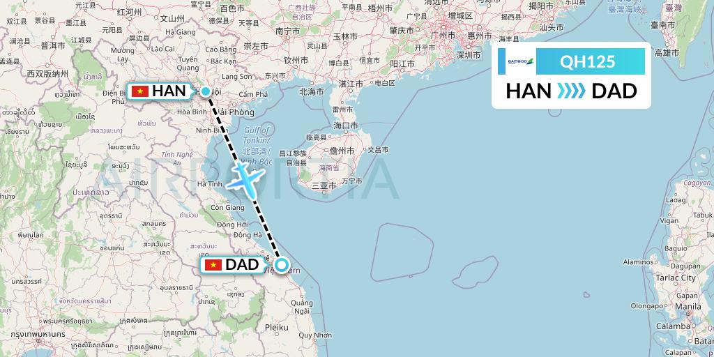 QH125 Bamboo Airways Flight Map: Hanoi to Da Nang