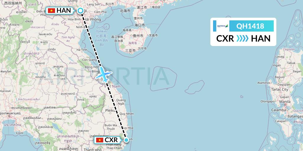 QH1418 Bamboo Airways Flight Map: Nha Trang to Hanoi