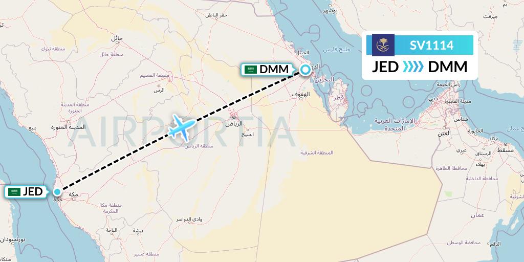 SV1114 Saudi Arabian Airlines Flight Map: Jeddah to Dammam