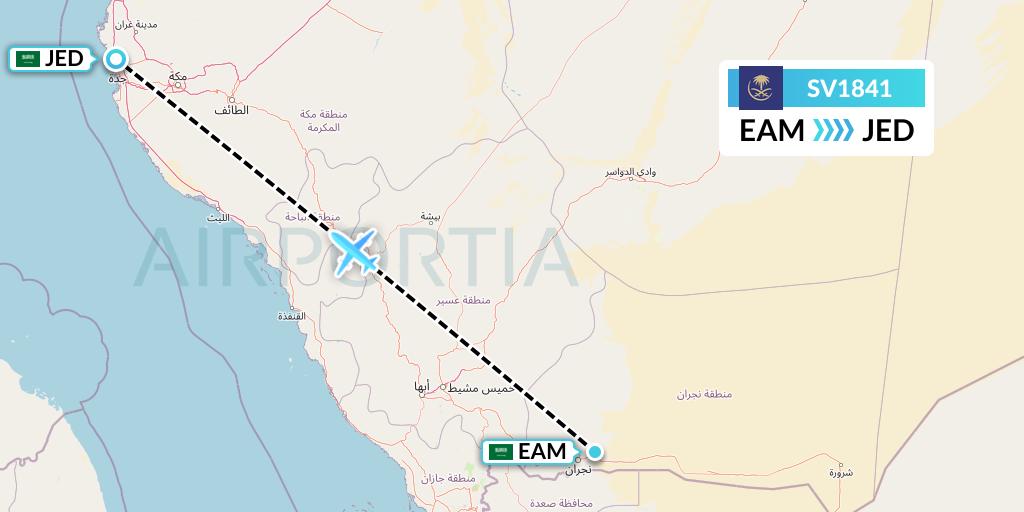 SV1841 Saudi Arabian Airlines Flight Map: Najran to Jeddah