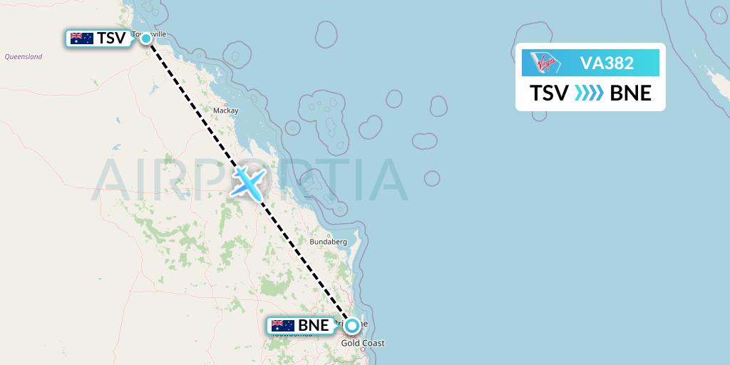 VA382 Virgin Australia Flight Map: Townsville to Brisbane