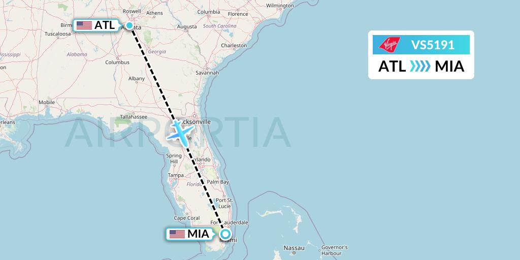 VS5191 Virgin Atlantic Airways Flight Map: Atlanta to Miami
