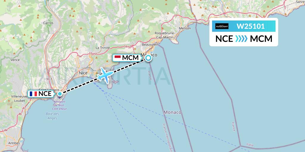 W25101 Flex Flight Flight Map: Nice to Fontvieille