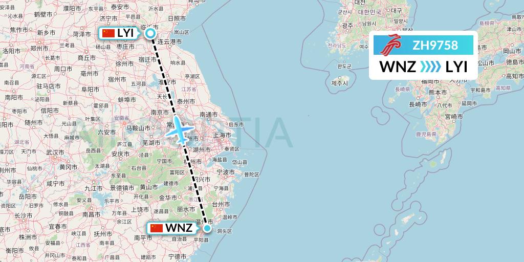 ZH9758 Shenzhen Airlines Flight Map: Wenzhou to Linyi