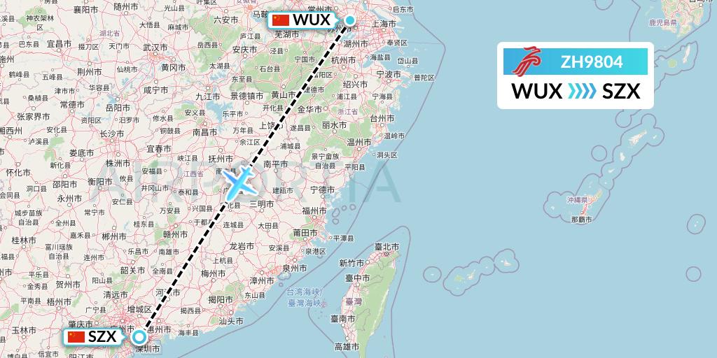 ZH9804 Shenzhen Airlines Flight Map: Wuxi to Shenzhen
