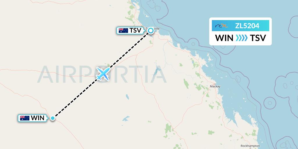 ZL5204 Regional Express Flight Map: Winton to Townsville