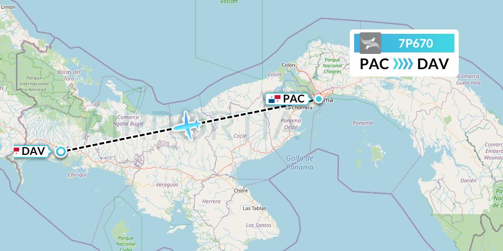 7P670 Air Panama Flight Map: Panama City to David