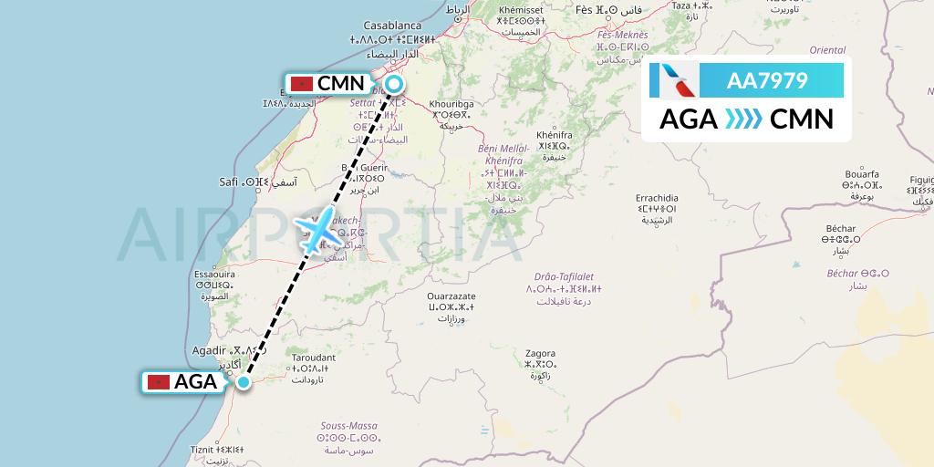 AA7979 American Airlines Flight Map: Agadir to Casablanca