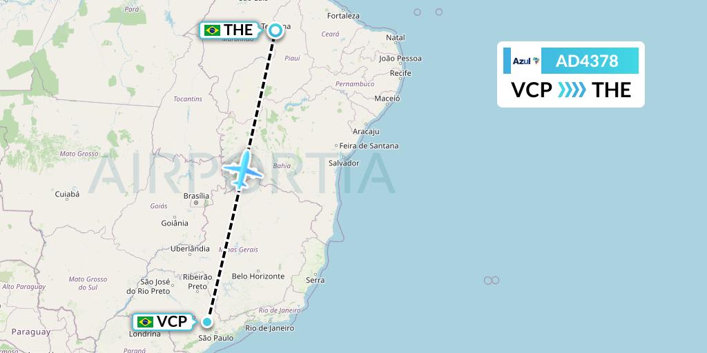 AD4378 Azul Brazilian Airlines Flight Map: Campinas to Teresina