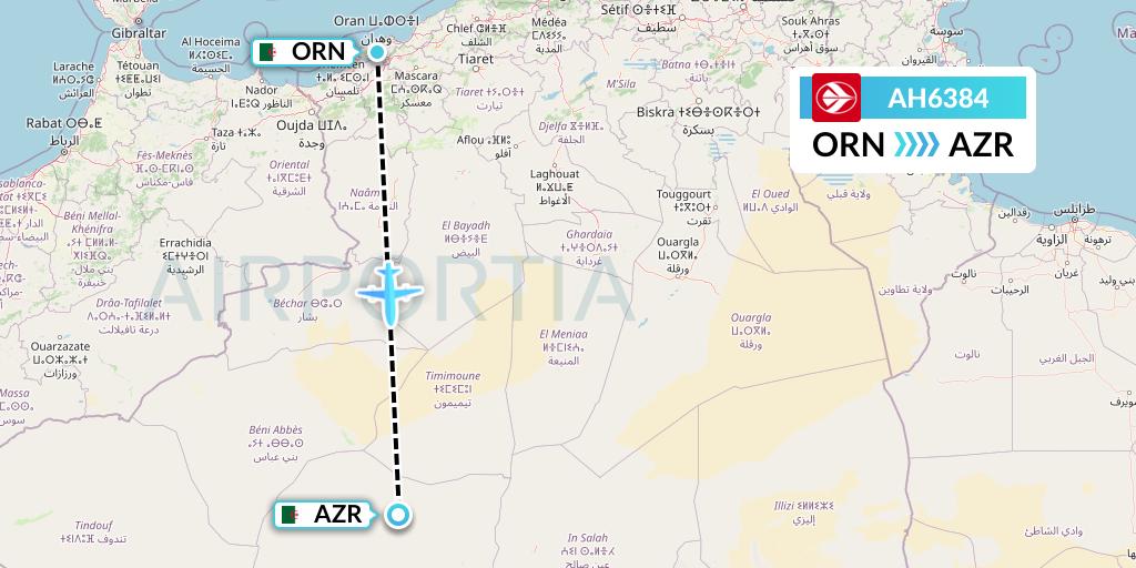 AH6384 Air Algerie Flight Map: Oran to Adrar