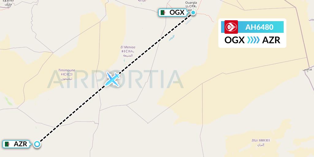 AH6480 Air Algerie Flight Map: Ouargla to Adrar