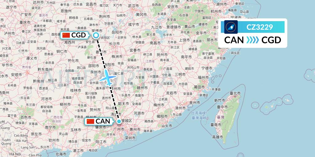 CZ3229 China Southern Airlines Flight Map: Guangzhou to Changde
