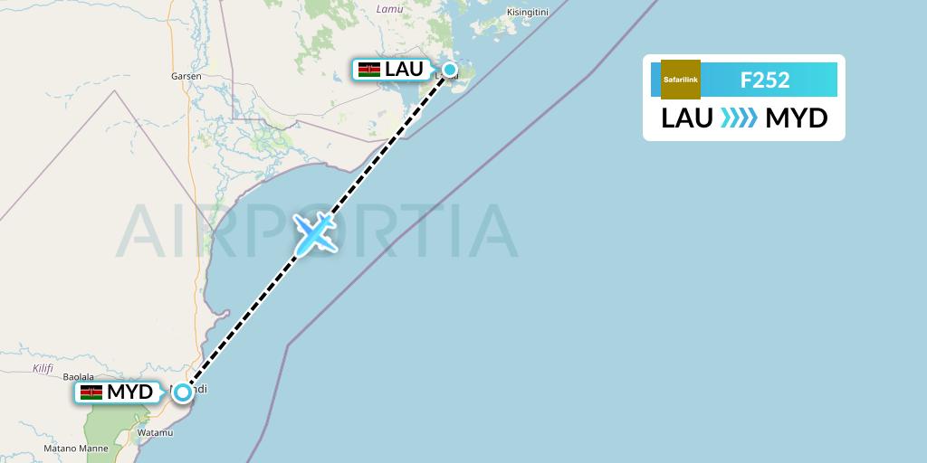 F252 Safarilink Aviation Flight Map: Lamu to Malindi
