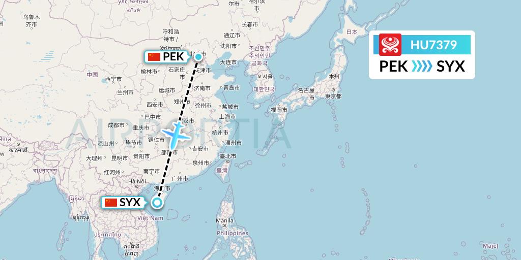 HU7379 Hainan Airlines Flight Map: Beijing to Sanya