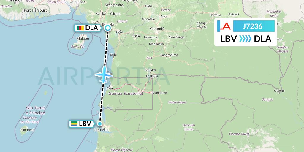 J7236 Afrijet Business Services Flight Map: Libreville to Douala