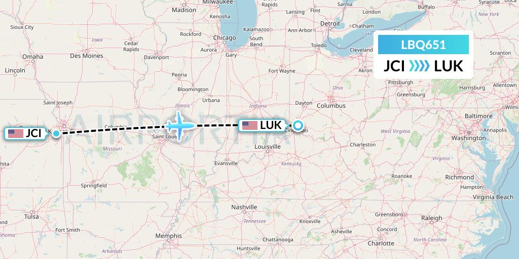 LBQ651 Quest Diagnostics Flight Map: Olathe to Cincinnati