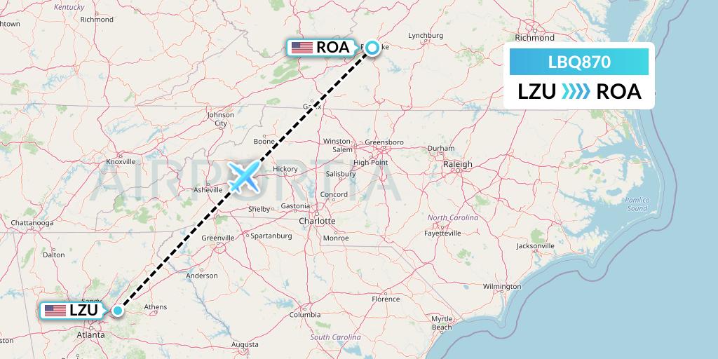 LBQ870 Quest Diagnostics Flight Map: Lawrenceville to Roanoke