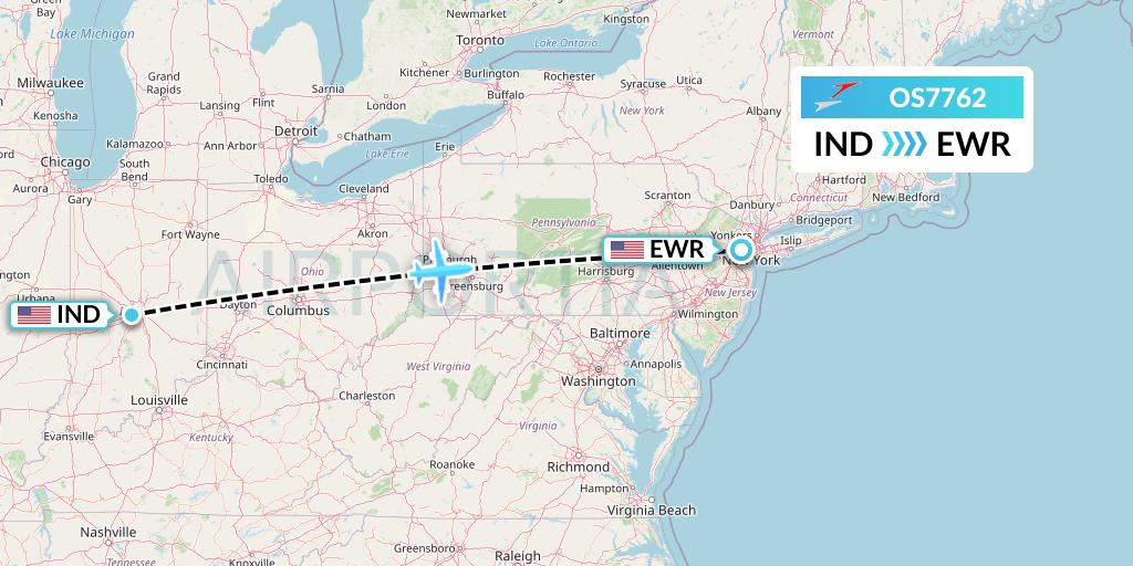 OS7762 Austrian Airlines Flight Map: Indianapolis to New York