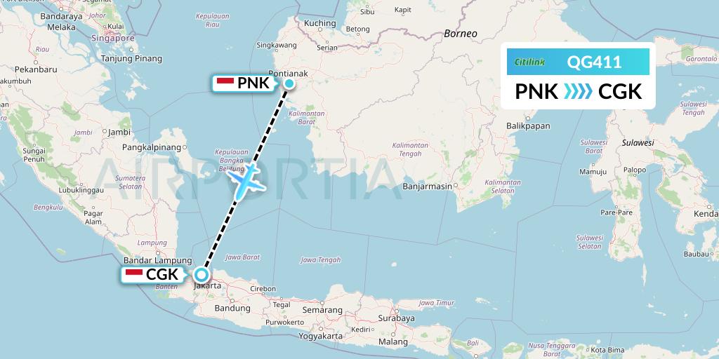 QG411 Citilink Flight Map: Pontianak to Jakarta