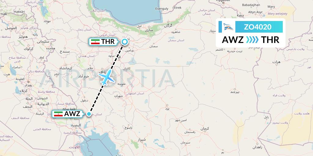 ZO4020 Zagros Airlines Flight Map: Ahvaz to Tehran