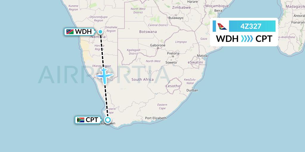 4Z327 Airlink Flight Map: Windhoek to Cape Town