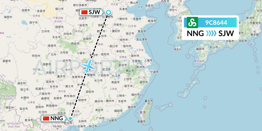 9C8644 Spring Airlines Flight Map: Nanning to Shijiazhuang