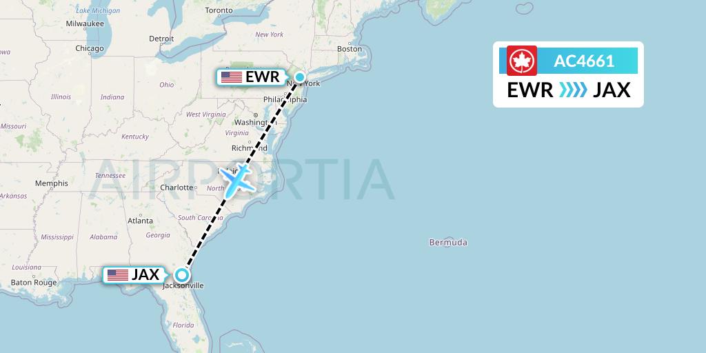 AC4661 Air Canada Flight Map: New York to Jacksonville