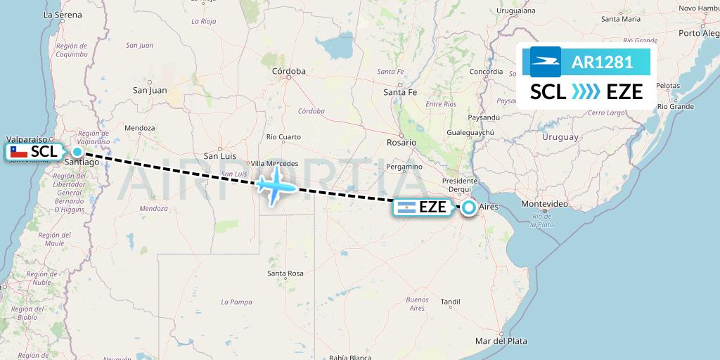 AR1281 Aerolineas Argentinas Flight Map: Santiago to Buenos Aires