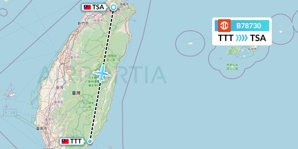 B78730 UNI Air Flight Map: Taitung to Taipei