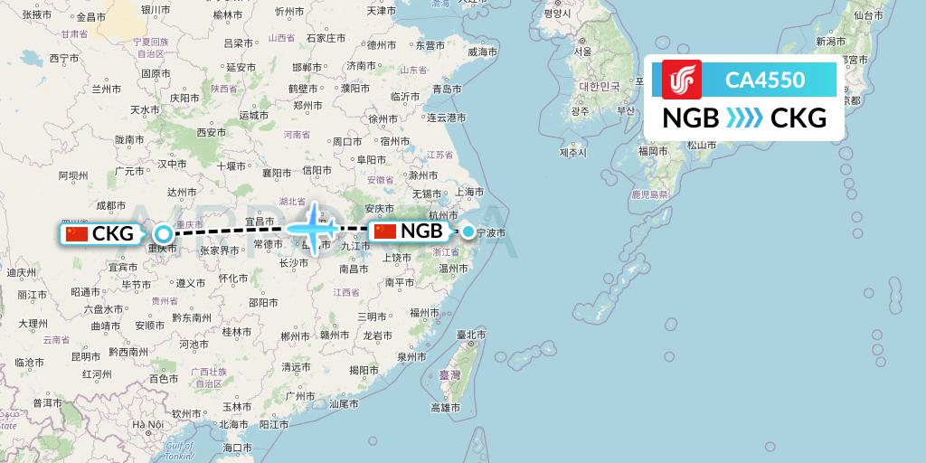 CA4550 Air China Flight Map: Ningbo to Chongqing