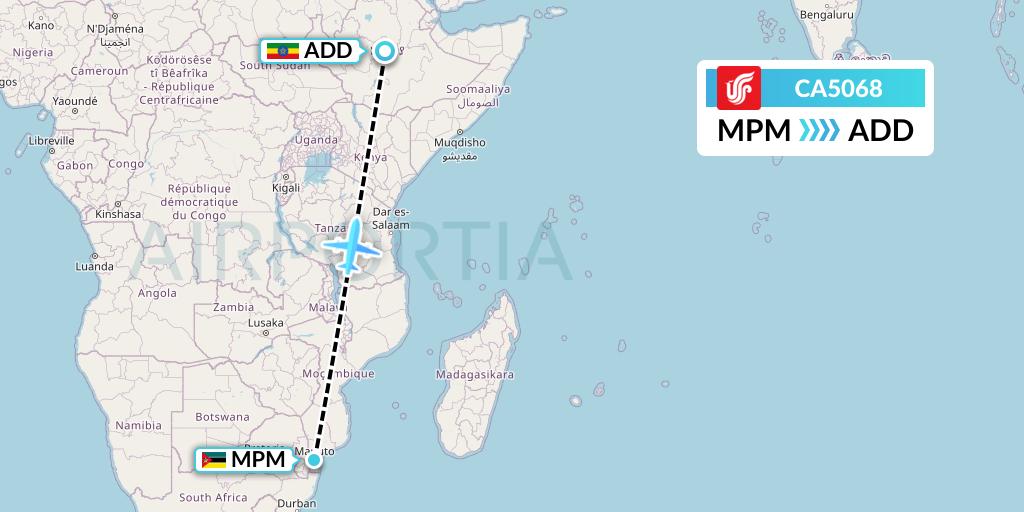 CA5068 Air China Flight Map: Maputo to Addis Ababa